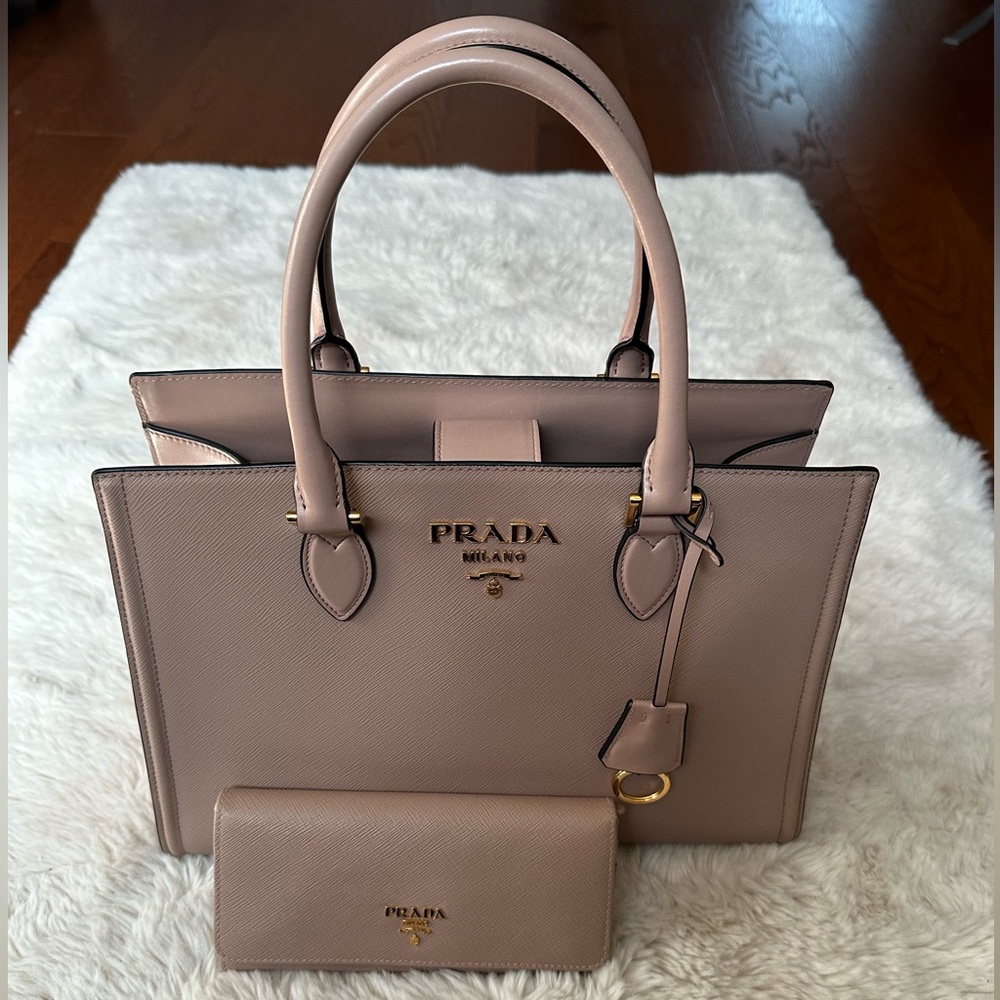 SOLD Authentic Prada saffiano leather large satchel handbag and wallet